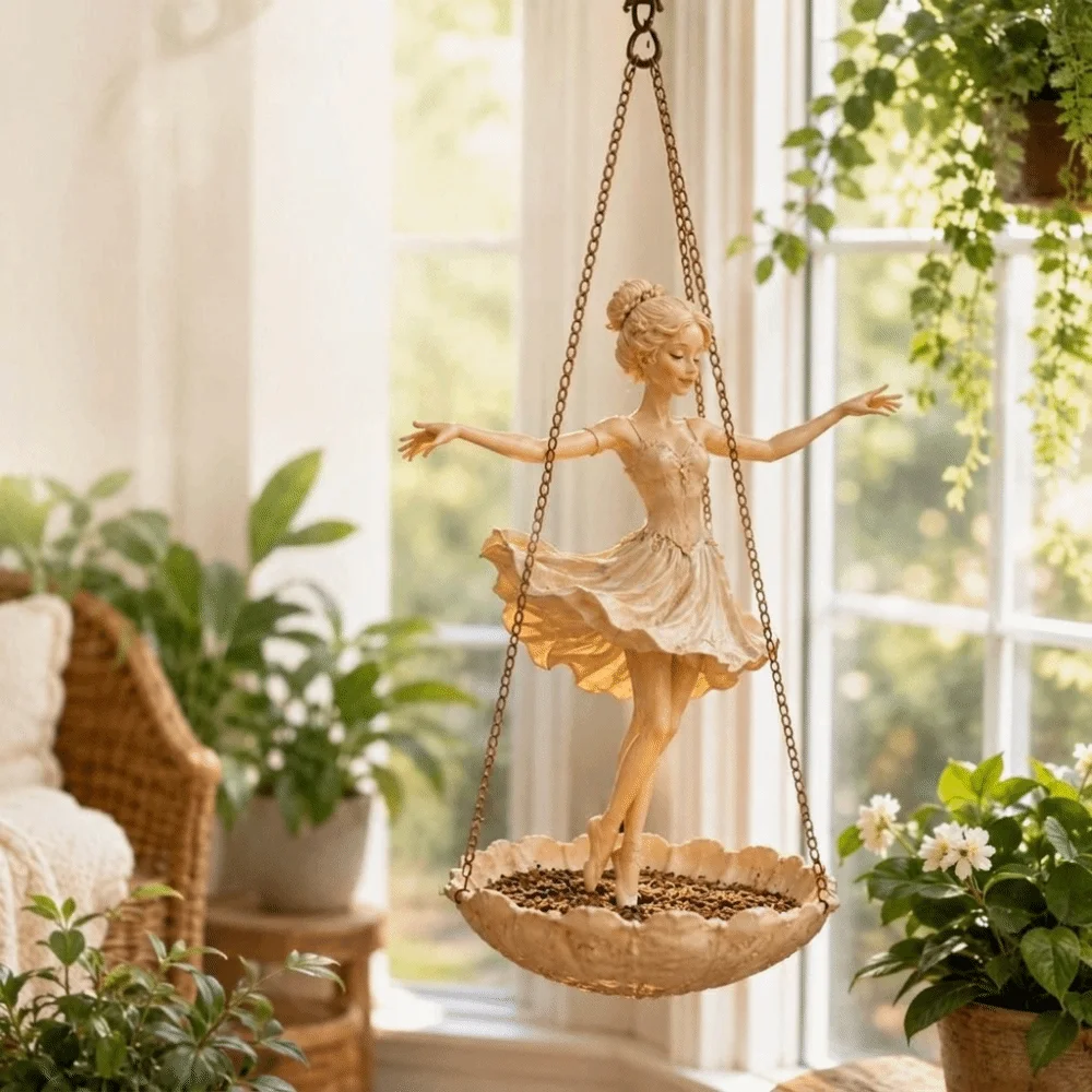 Durable Resin Ballet Dancer Hanging Planter Vintage Elegant Fairy Flower Pot Save Space Creative Girl Plant Holder Indoor Decor