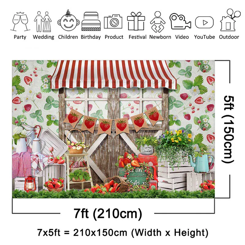 Mocsicka – arrière-plan pour photographie, thème fraise de printemps, décoration de porte en bois, accessoires de Studio Photo pour Portrait d'enfants et adultes