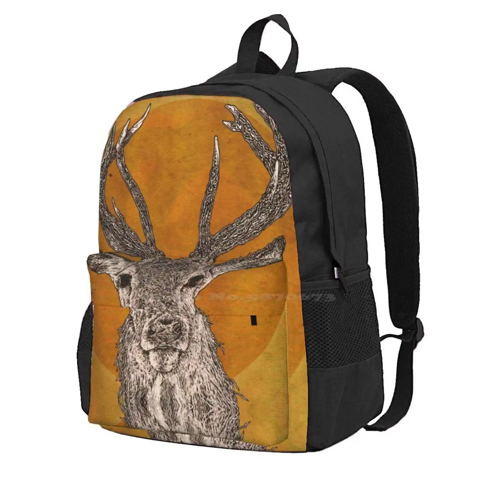 

Wild Stag'S Head Hot Sale Schoolbag Backpack Fashion Bags Stag Deer Animal Wildlife Nature Beast Antlers Eyes Face Fur