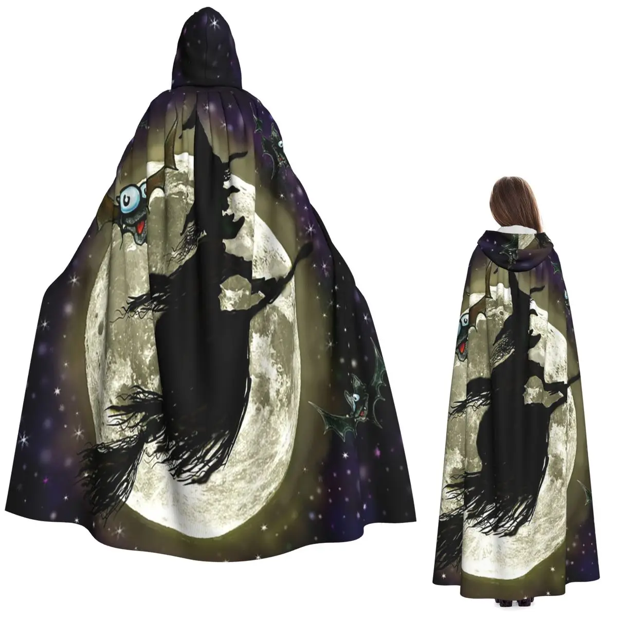 هالوين الساحرة طويلة مقنعين عباءة الساحرة القرون الوسطى زي تأثيري كيب هالوين معطف الكبار للجنسين