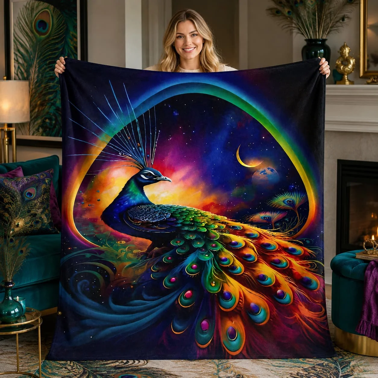 1pc New Global Feather Peacock Series Blanket; Ultra-Soft And Comfortable Nap Shawl Blanket; Suitable for Various Holiday Commemorative Gift Blankets; Multifunctional Small Cover Blanket for Office; Blanket for Family Sofa; Decorative Blanket for Li