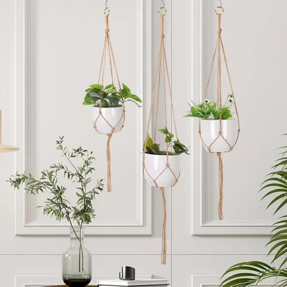 

2pcs 90cm Gardening Greenery Woven Hanging Rack Flower Pot Net Pocket Hemp Rope Indoor And Outdoor Hanging Basket