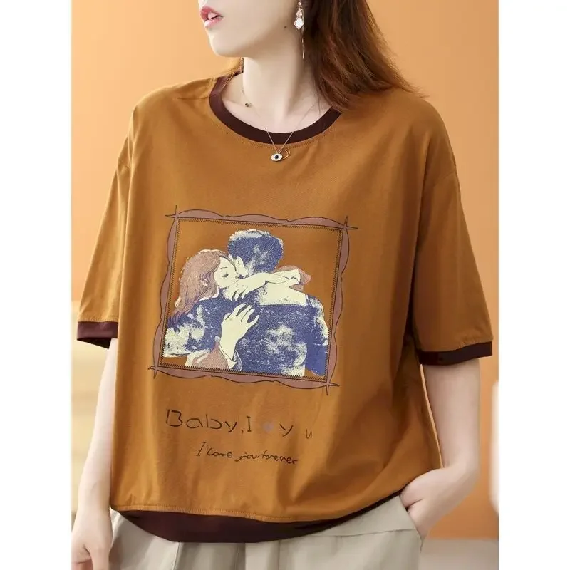 

Cartoon Printed T Shirts Women Casual Loose Short Sleeve Oversized T-shirt Summer Trend Thin Tshirt Aesthetic Clothes Y2k Tops