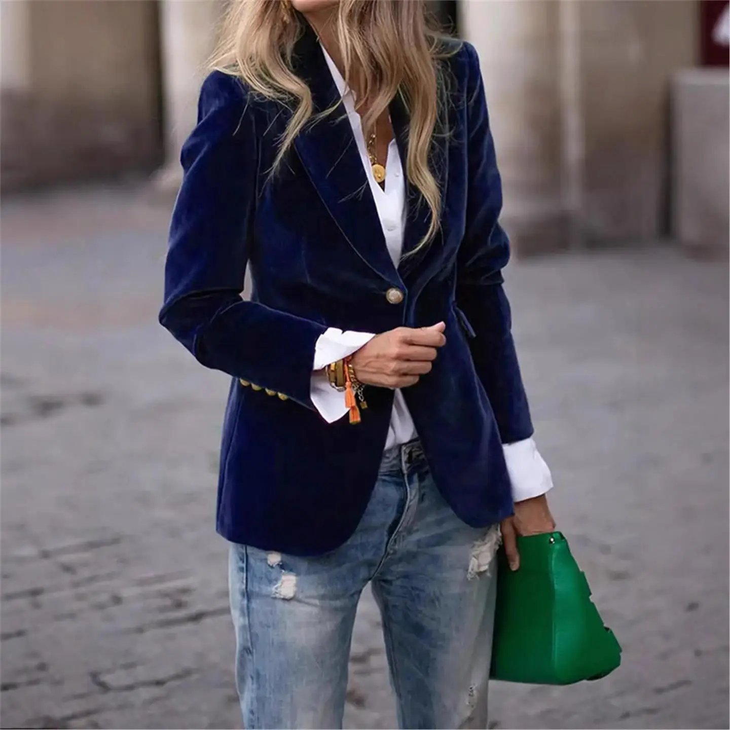 

Ele Bla Velvet Women's Faion Spring Autumn Small Suit Casual European Sle No Brand Collar Iron Free