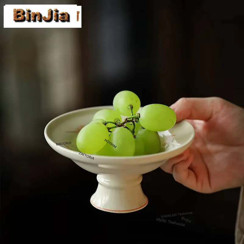 

Plant Ash Handmade Fruit Plate Household High-foot Fruit Dishes Japanese Pastry Plate Hospitality Dishes Supplies Ornament Gifts