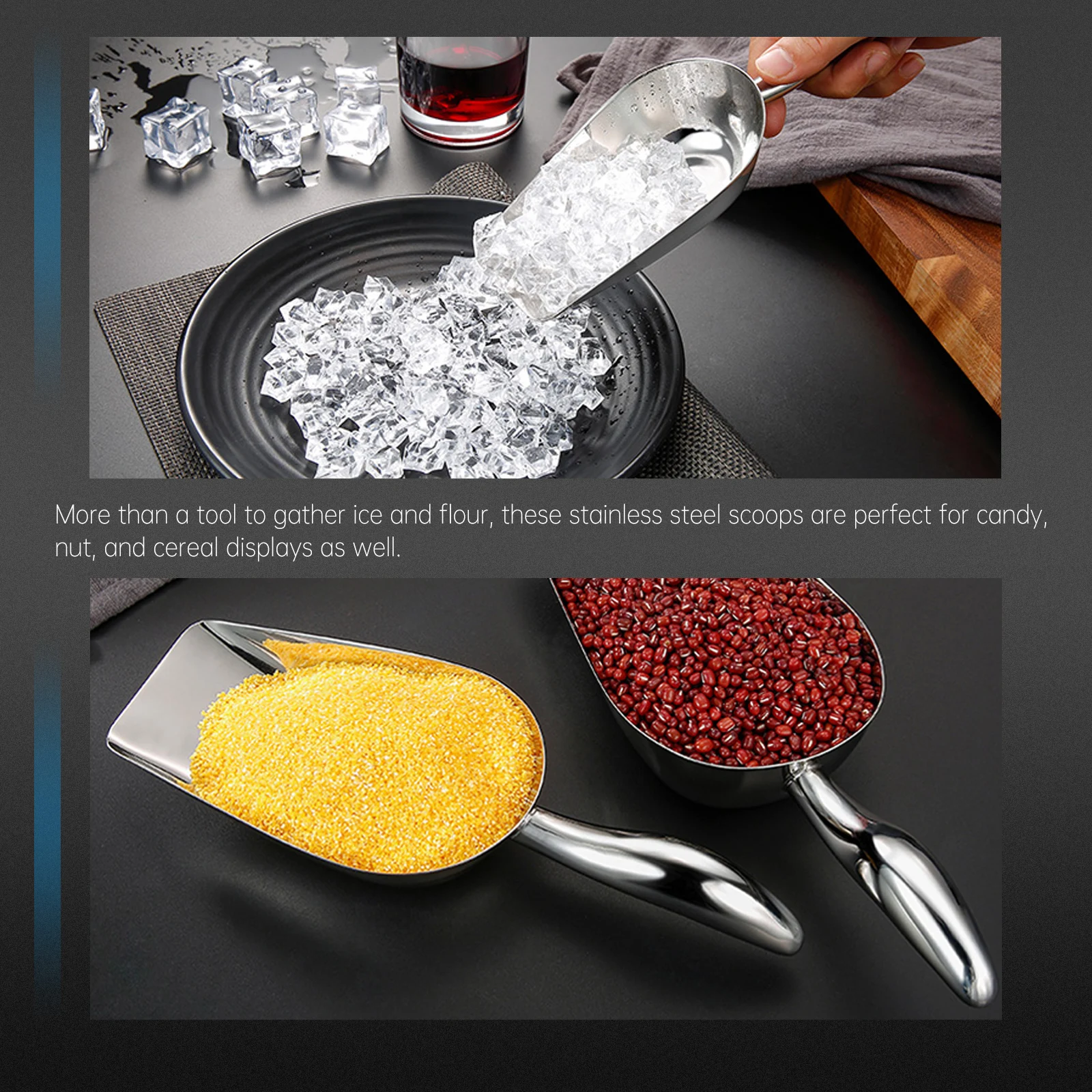 

Stainless Steel Large Utility Scoop Silver Ounce Ice Scoop for Candy Bean Rice Bar Dry Goods Spice Flour Kitchen Use