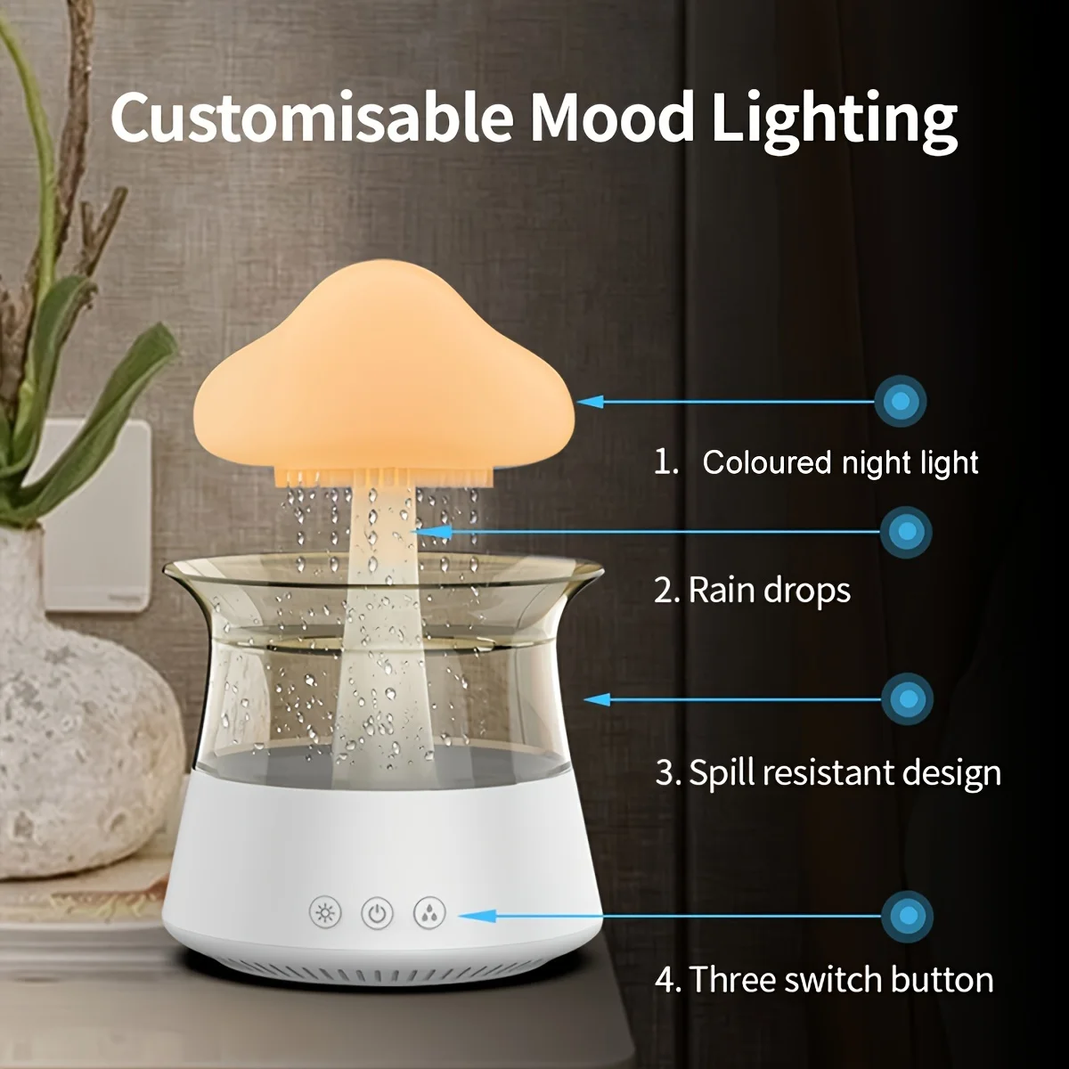 1pc, Rain Cloud H2o Spray Mist Rain Cloud Humidifier Aromatherapy Essential Oil Diffuser Portable 7 Colors Raining Cloud Night L