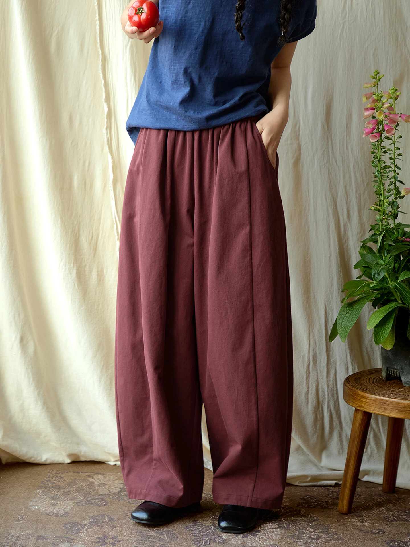 

Женские летние брюки с высокой талией, широкими штанинами, эластичным поясом, из чистого хлопка, повседневные, свободного прямого кроя