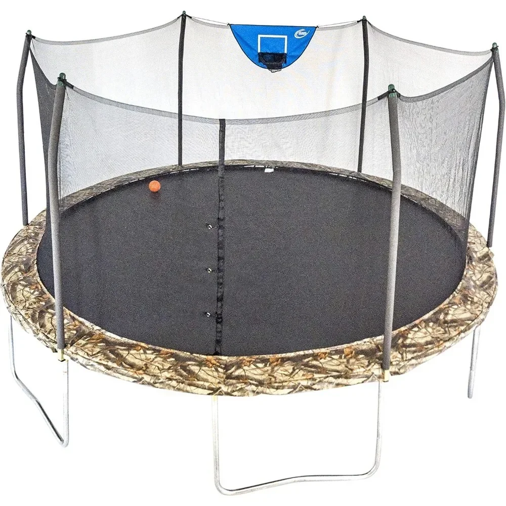 

Jump N' Dunk Round Outdoor Trampoline for Kids with Enclosure Net, Basketball Hoop, ASTM Approval, Sports & Entertainment