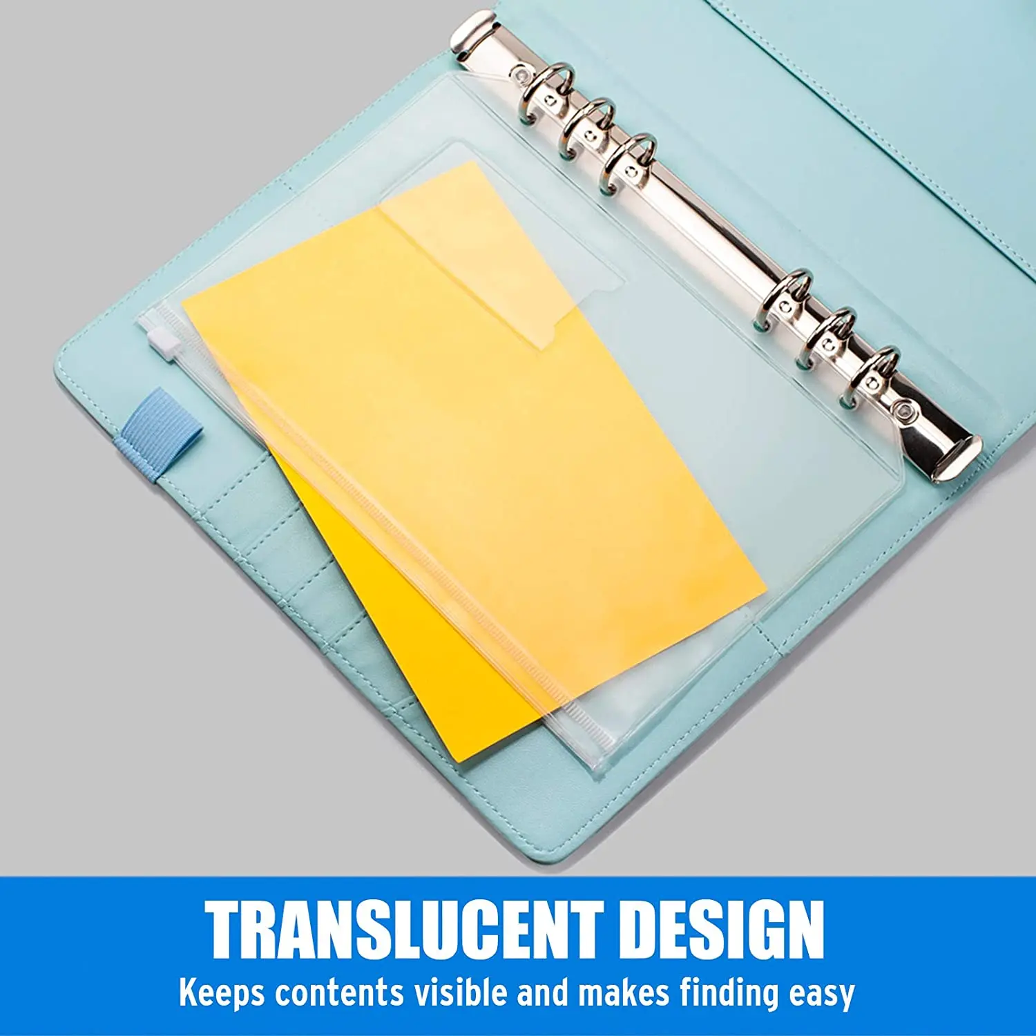 15ชิ้นกระเป๋าเย็บ A5 6รูมีซิปพลาสติกติดซิปมีป้ายกระเป๋าสำหรับใส่เอกสาร6สมุดสันห่วง