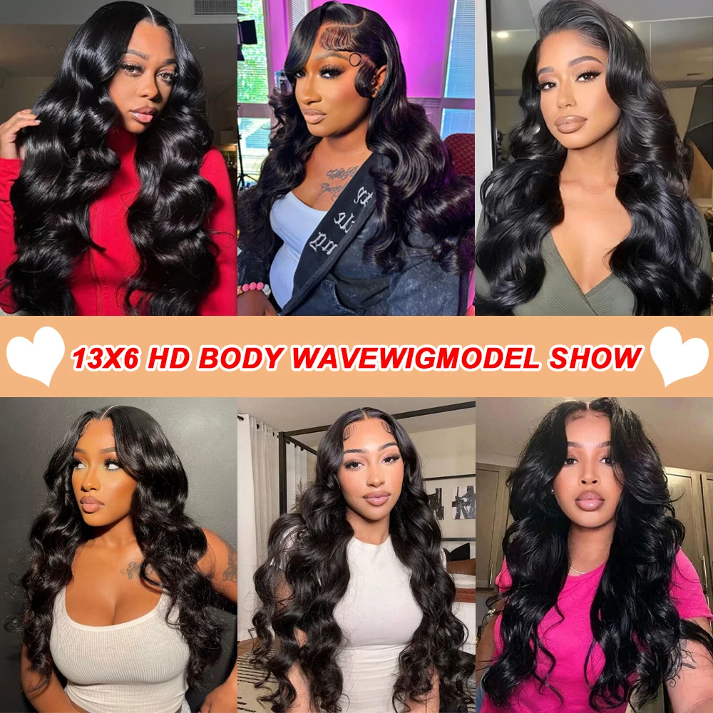 13x6 13x4 Body Wave Lace Front Wigs Human Hair Pre Plucked 200% Density HD Transparent Lace Frontal Wigs for Women image 6