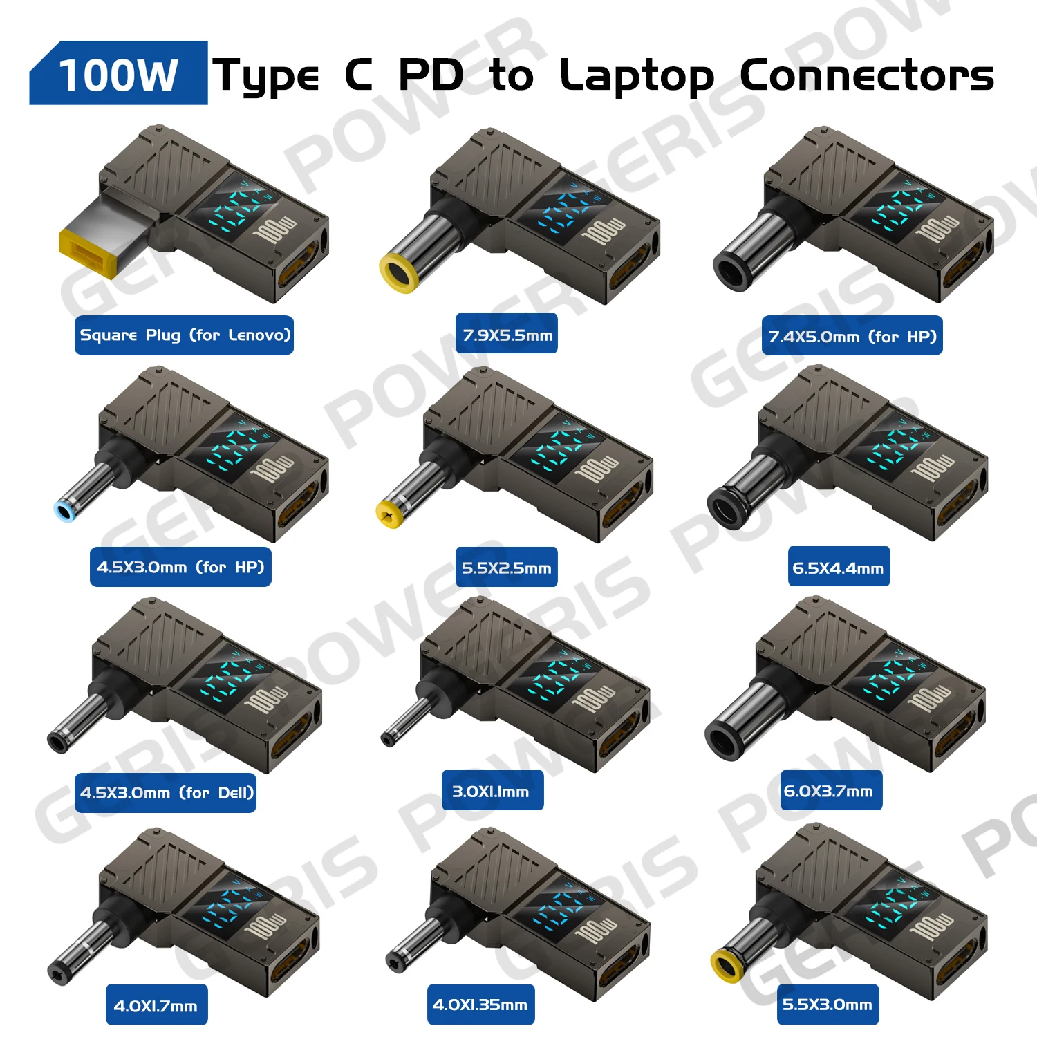 ​LED Display PD 100W Laptop Power Supply Adapter Charger Connector USB Type C PD to DC Jack Plug Converter for Lenovo Hp Dell