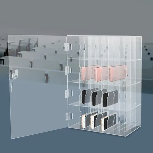 

Прозрачный шкафчик для телефонов с замком и отверстием для зарядки для государственных учреждений, классов и совещаний