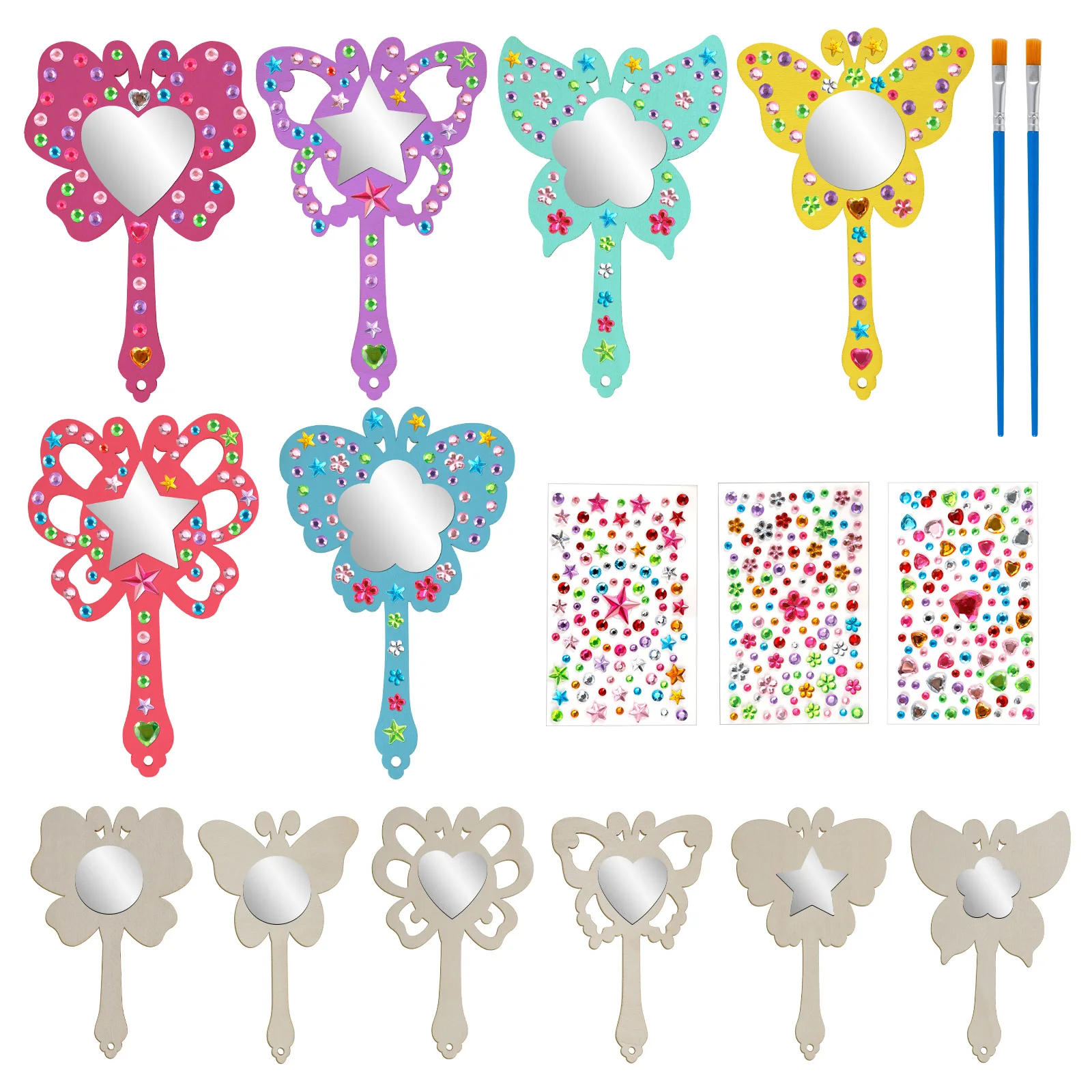 Art Craft Mirror - 木製ミラークラフトデコレーションプリンセスミラー女の子DIYペイント木製ハンドミラーアートアクティビティプリンセステーマパーティー用品ギフト