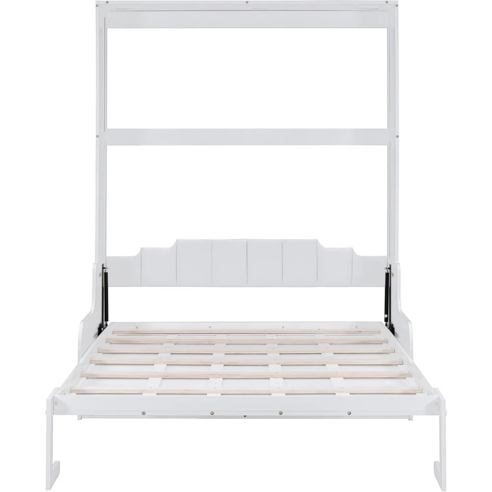 Letto Queen Size Murphy, letto Queen Murphy in legno con divano e cuscino, per casa ufficio o piccola stanza, bianco