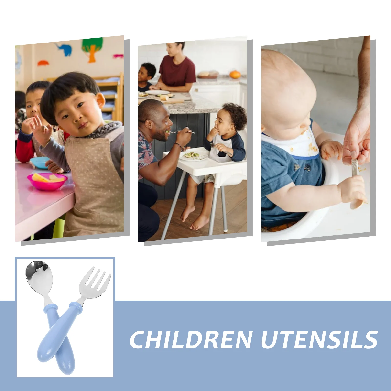 

1Set Stainless Steel Toddler Silverware Kid Utensil Set Spoon Fork Plastic Handle Safe Sturdy Children Utensils Toddler Spoons