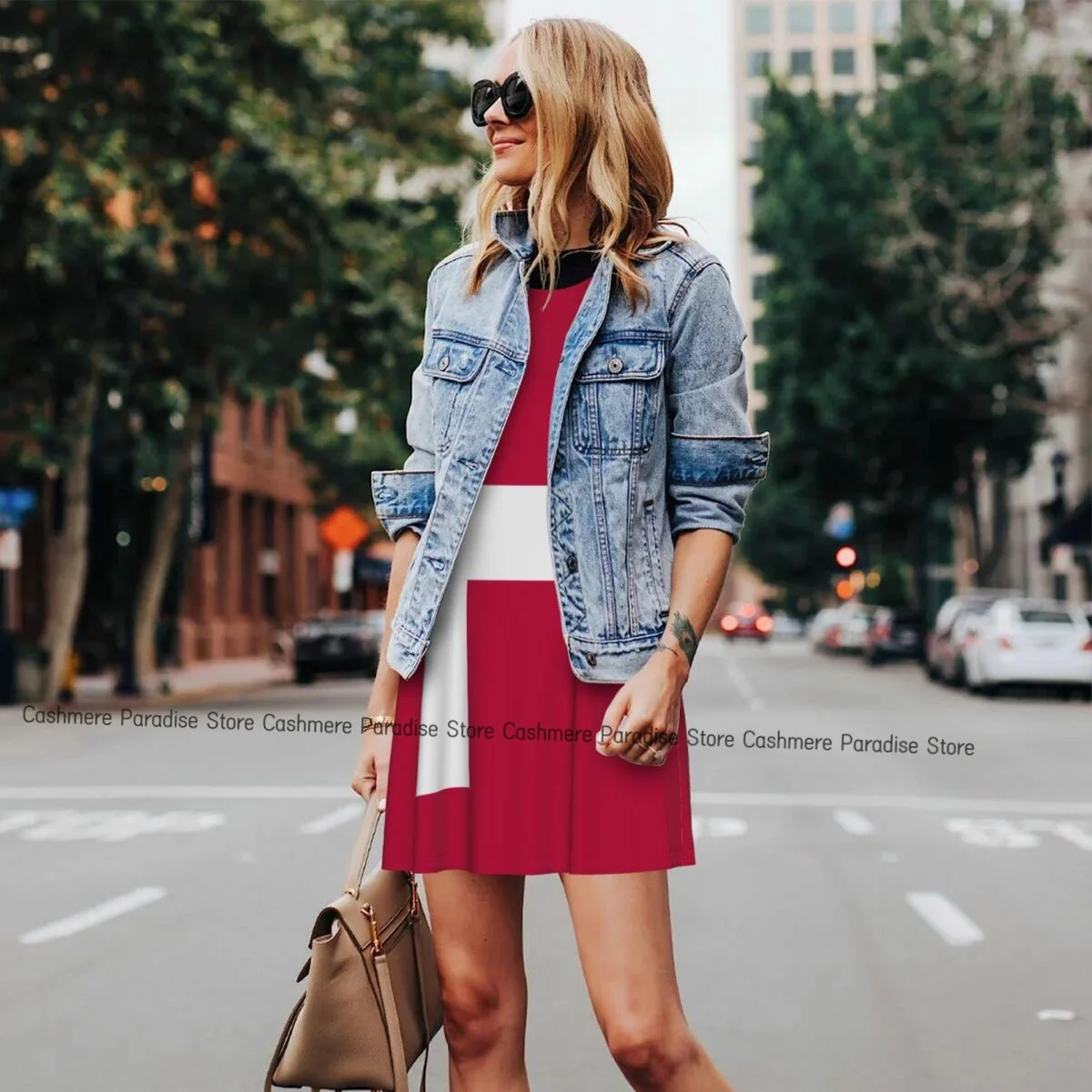 فساتين صيفية للنساء فستان كاجوال بدون أكمام فساتين صيفية بدون أكمام بعلم الدنمارك مع جيوب