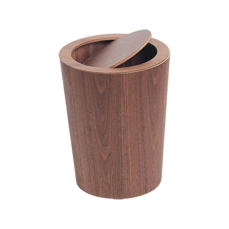 Unprinted wooden trash can with lid Large household living room Bedroom Hotel  classified trash can