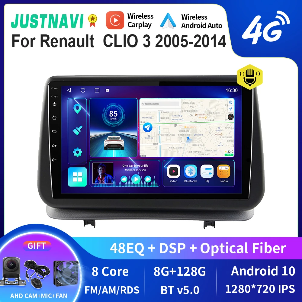 

JUSTNAVI QT10 Android Autoradio Car Multimedia Radio GPS Navigation For Renault Clio 3 CLIO 3 2005-2014 Head Unit DSP NO 2DIN