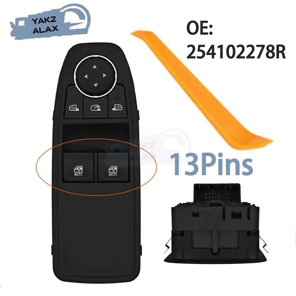 

Left Electric Power Window Control Switch Glass Regulator Button 13Pins for Renault Clio 2019-2023 254102278R Car Accessories