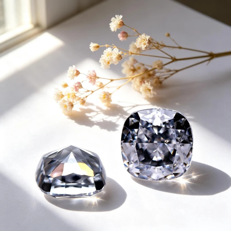 Kubisches Zirkonium, Crushed-Ice-Schliff, quadratische Kissenform, weiße Farbe, 5A+-Qualität, CZ, 4K-Schliff, hochkarätiger Diamant – Detail 2
