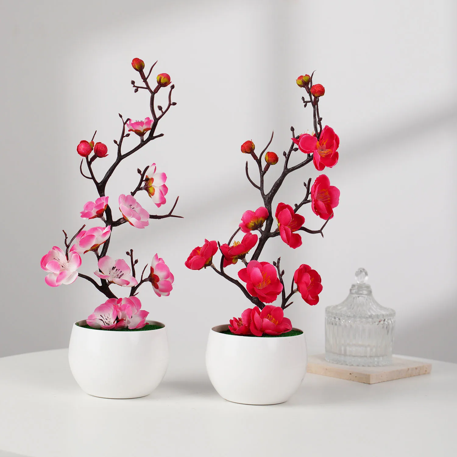 Simulation Plum Flower Pot Plant Artificial Plastic Fake Flowers Home Office Desktop Ornaments Wedding Party Background Decor