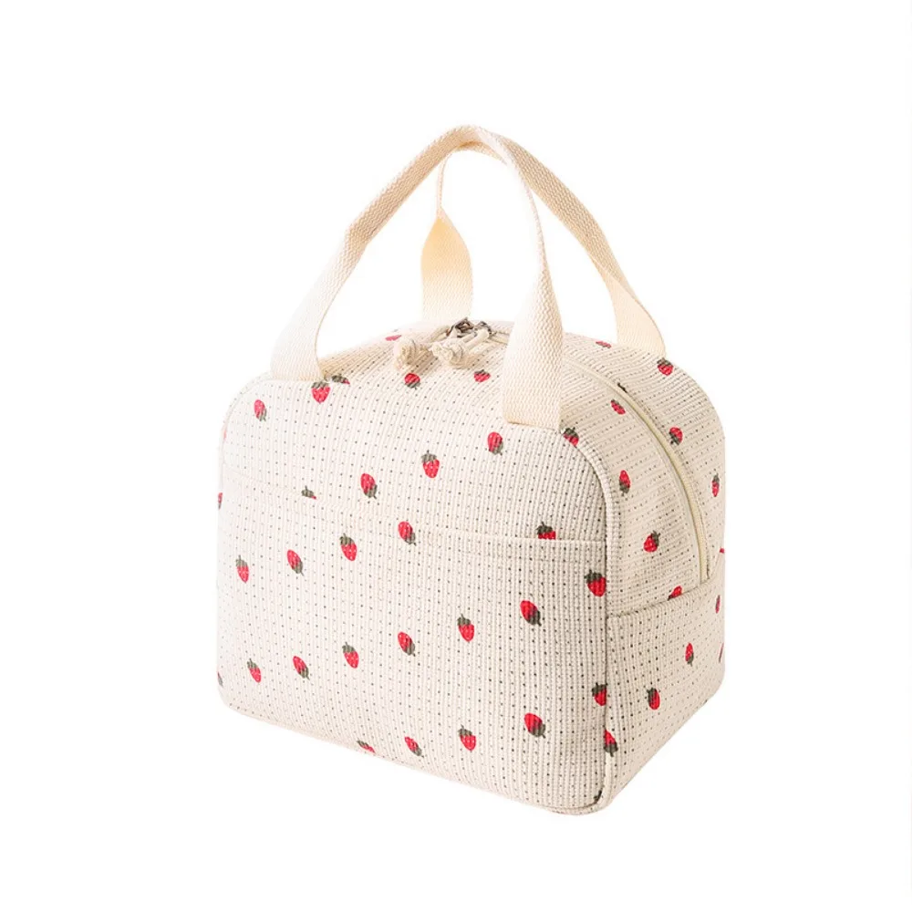 

Floral/Plaid Design Corduroy Lunch Bag Thermal Handheld Insulated Lunch Tote Waterproof Multifunctional Picnic Food Pouch