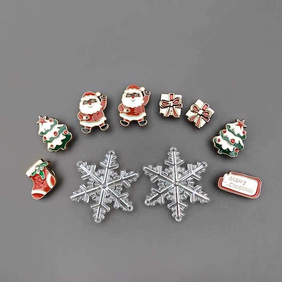 10pcs Christmas Vibe Snowflake Cute Decoration Charms And Fuzz Furry Heel Strap Suitable For Crocs Clogs Gift