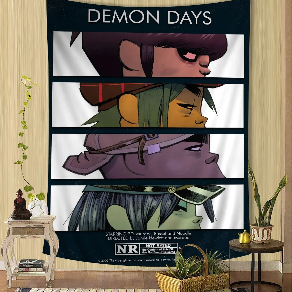 Retro Music Gorillaz Good Quality Anime Tapestry Hanging Tarot Hippie Wall Rugs Dorm Wall Hanging Sheets