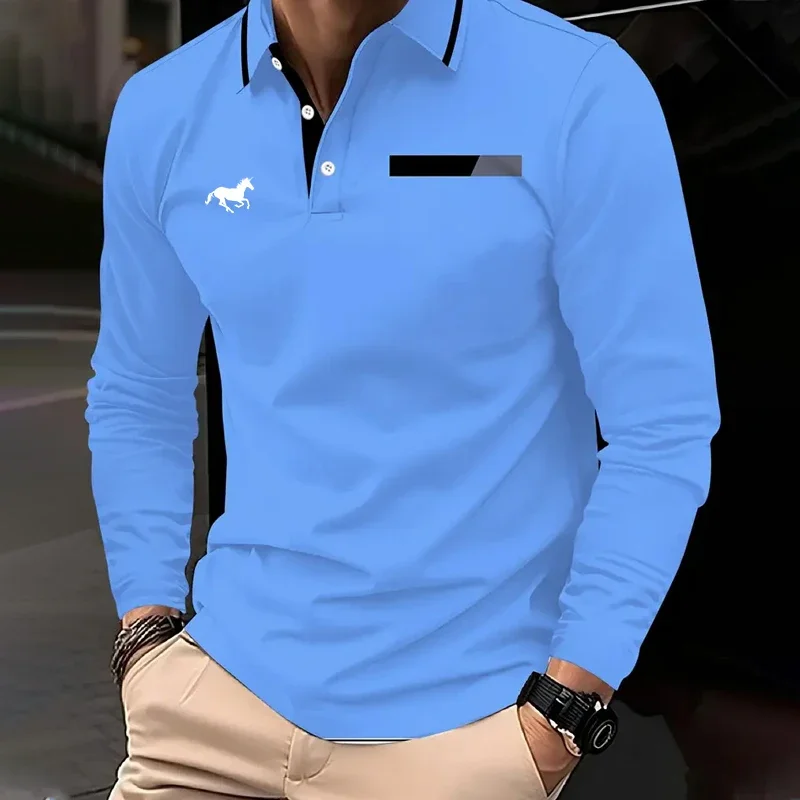 Herbst-Winter Herren Langarm-Poloshirt mit Kragen, Atmungsaktives Hemd, Einfarbiges Poloshirt, Hochwertiges Outdoor-Golf-Poloshirt für Männer
