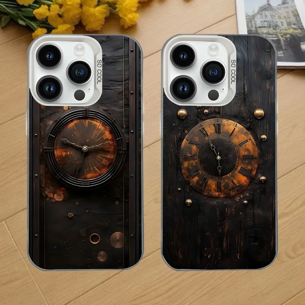 

Wood Compass Clock ART Phone Case For iPhone 16,15,14,13,12,11,Mini,Pro,SE,MAX White Matte Shockproof Cover