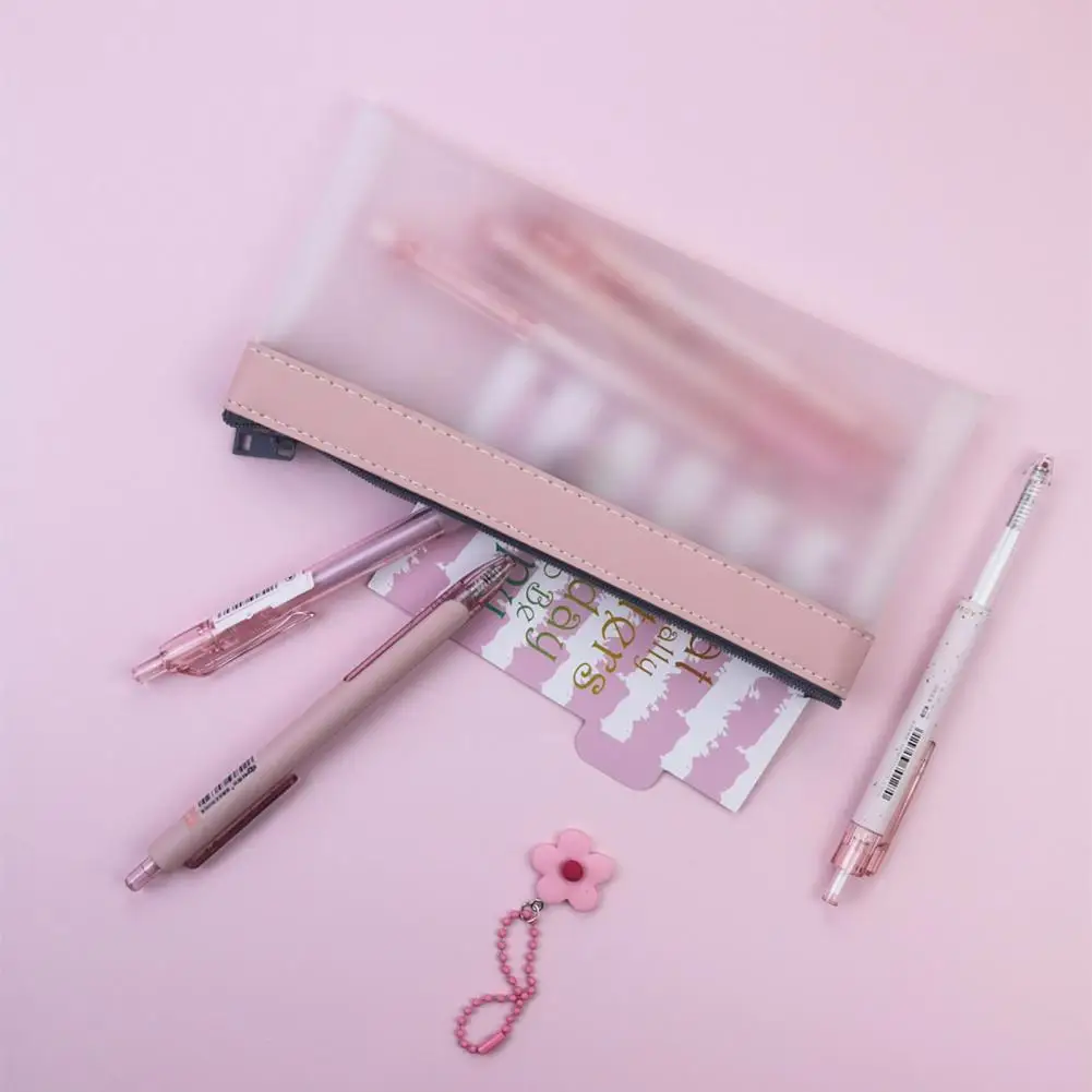 Держатель для карандашей, прозрачный матовый карандаш с застежкой-молнией для удобства организации школьных принадлежностей, канцелярские принадлежности