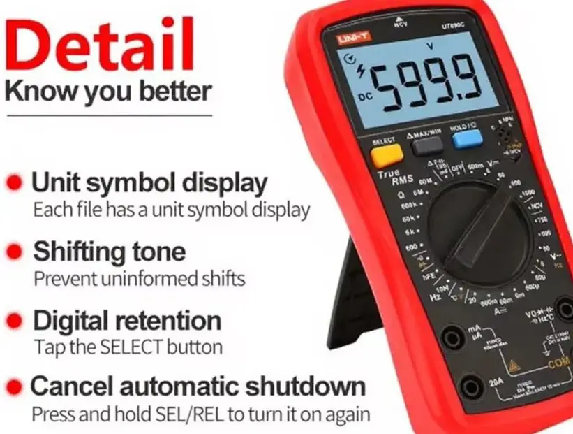 UNI-T UT890C/D+ Is A 6000-count, Manual-ranging True-RMS Digital Multimeter Featuring A Large LCD Display.