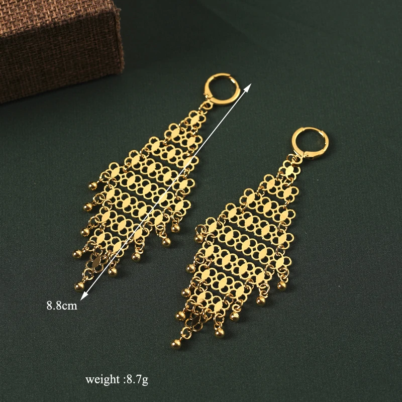 Copper Dangle Earring Plated Gold Arabic Wedding Jewelry Long Drop Earrings Turkish Trendy Jewelry Accessories for Women