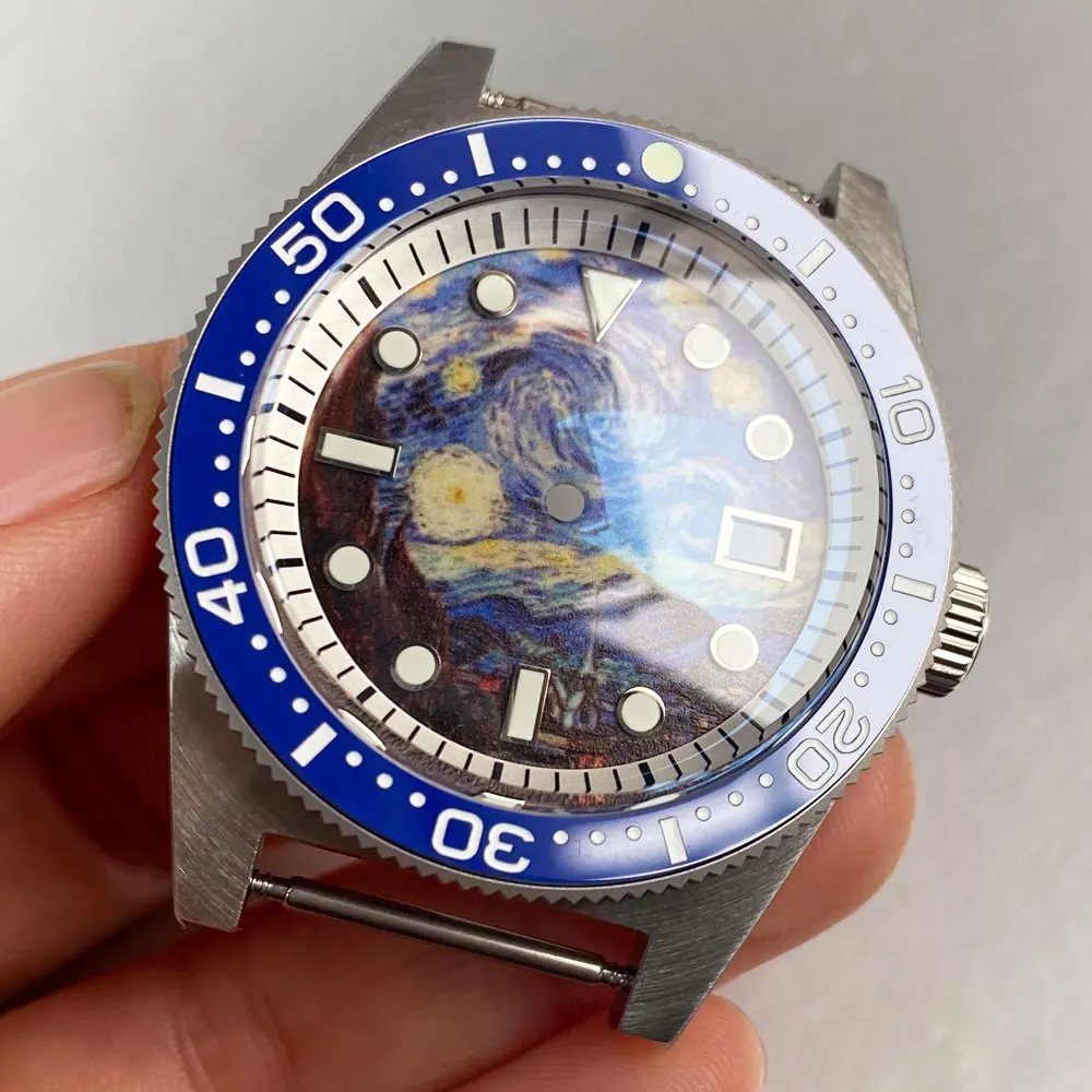 Корпус 41 мм + циферблат + стрелка + набор вставок подходит для 62MAS NH35A NH36A Лук Сапфировое стекло Завинчивающийся керамический безель с короной