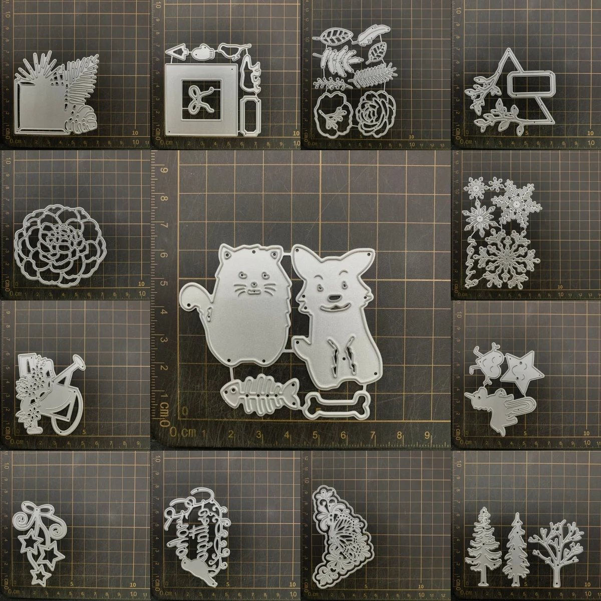 

13 видов металлических вырубных форм для творчества: деревья, снежинки, лисы. Трафареты для скрапбукинга, декоративного тиснения и рукоделия.