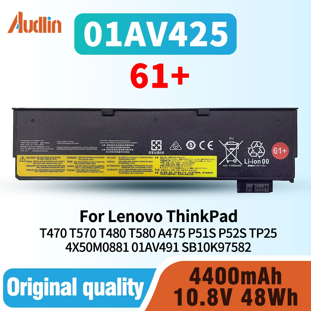 01AV425 61+ 48Wh Battery for Lenovo ThinkPad T470 T570 T480 T580 A475 A485 P51S P52S TP25 4X50M0881 01AV491 SB10K97582 01AV426