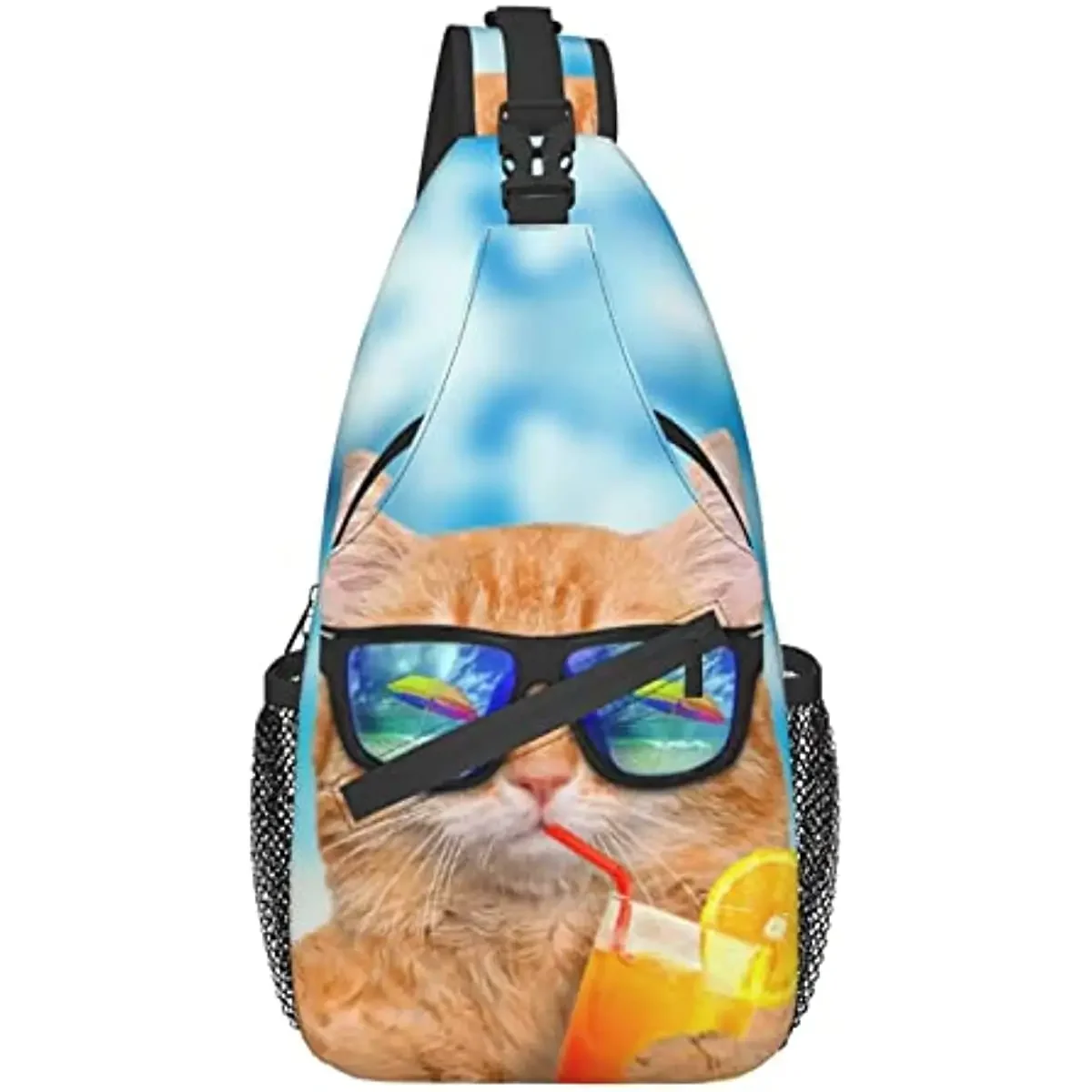 Beach Orange Cat Sling Bag Crossbody Backpack Women Men Travel Chest Bag Casual Outdoor Sports Running Hiking Casual Unisex