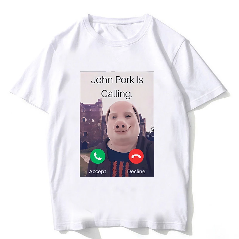 Funny John Pork Is Calling Answer Call Phone Tee Shirt for Women Pig Tops Tshirt Gothic Hip Hop T-shirt Streetwear Clothes