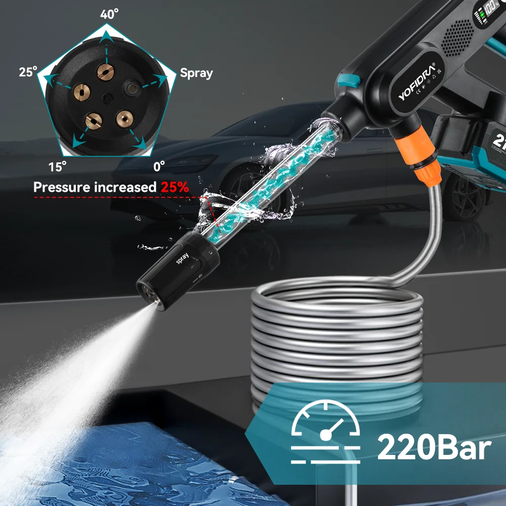 YOFIDRA 220Bar Brushless High Pressure Car Washer Gun Electric Garden Washing Spray Gun Tool  For Makita 21V Battery Pin