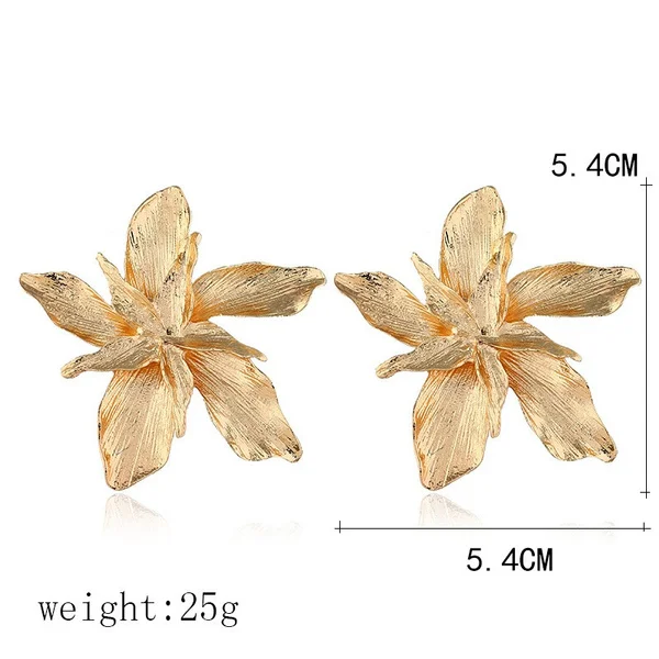 Hot Sale Simple Golden Silver Color Big Flower Dangle Drop Zinc Alloy Female Stud Earrings For Women Ladies Accessories