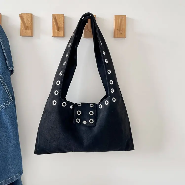 

2026 New Studded Shoulder Bag, Boho Lazy Style Large Solid Color Underarm Bag, Spacious Work Commute Tote for Women