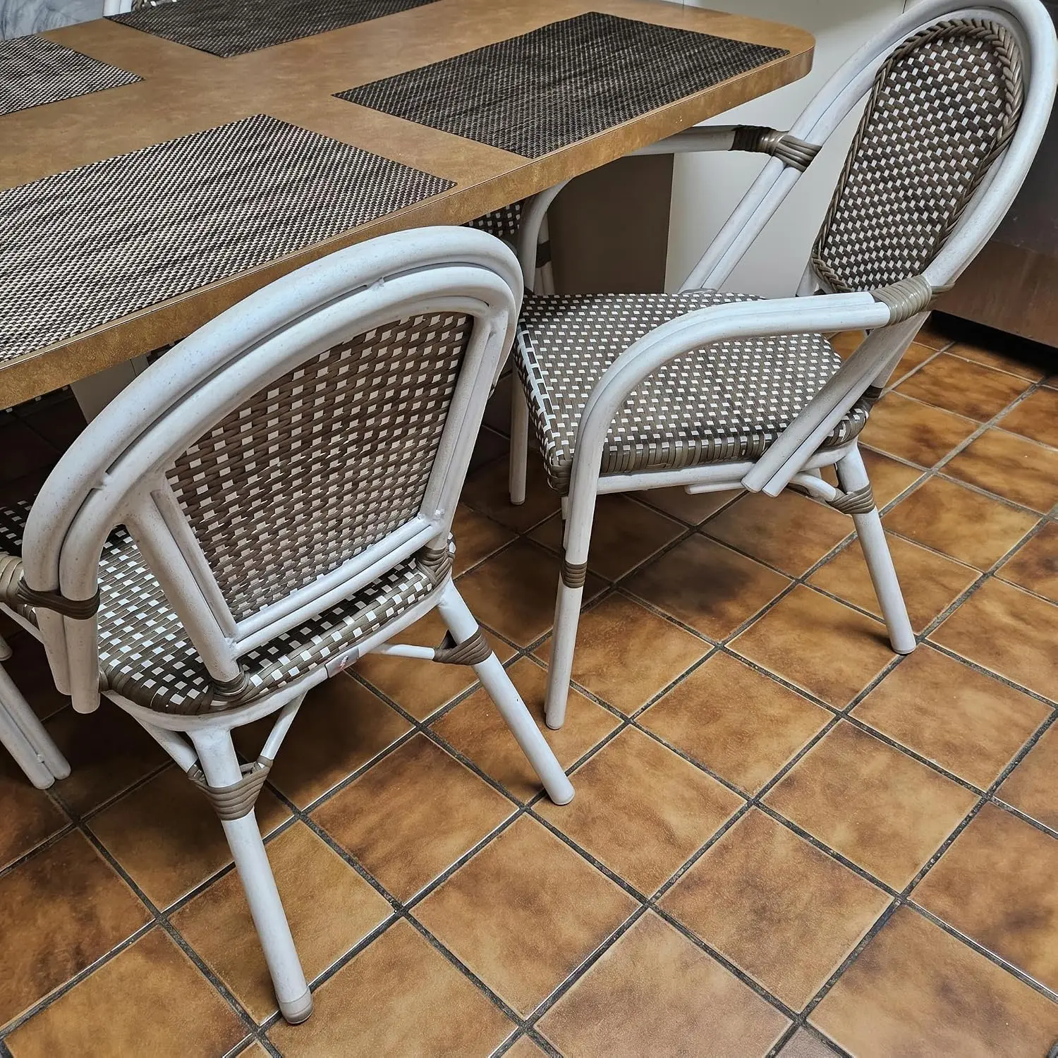 Armchair Set of 2, White Finish & Brown Wicker, Outdoor Patio Dining, Customized