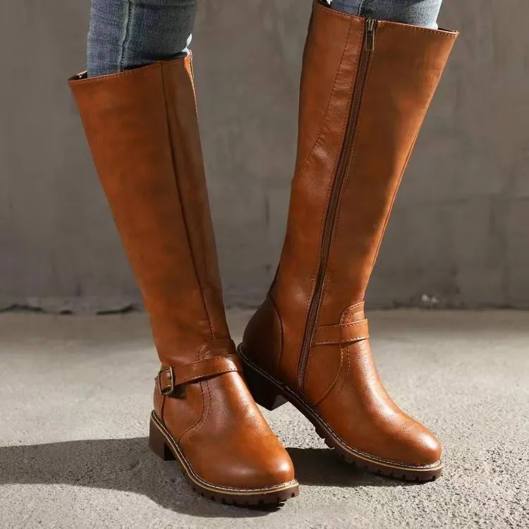 Winter Women's Riding Boots Round Toe Chunky Heel Over-the-Knee High Boots Women's Buckle Platform Shoes Botas Mujer view 4