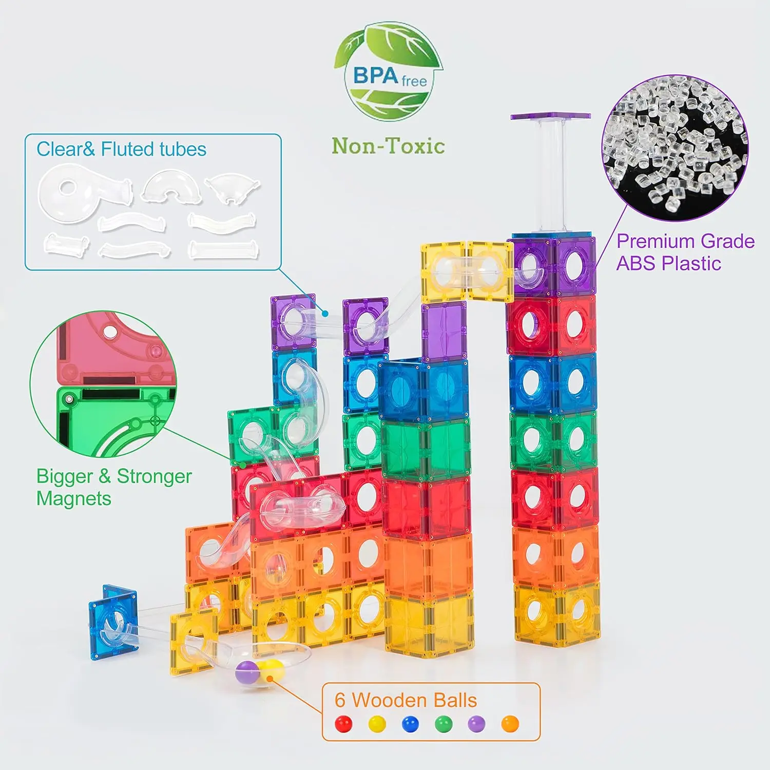 120PCS 프리미엄 MagneticTiles Marble Run, MagnetTiles, STEM 인증, 자석 블록, 자석 빌딩 블록, 자석