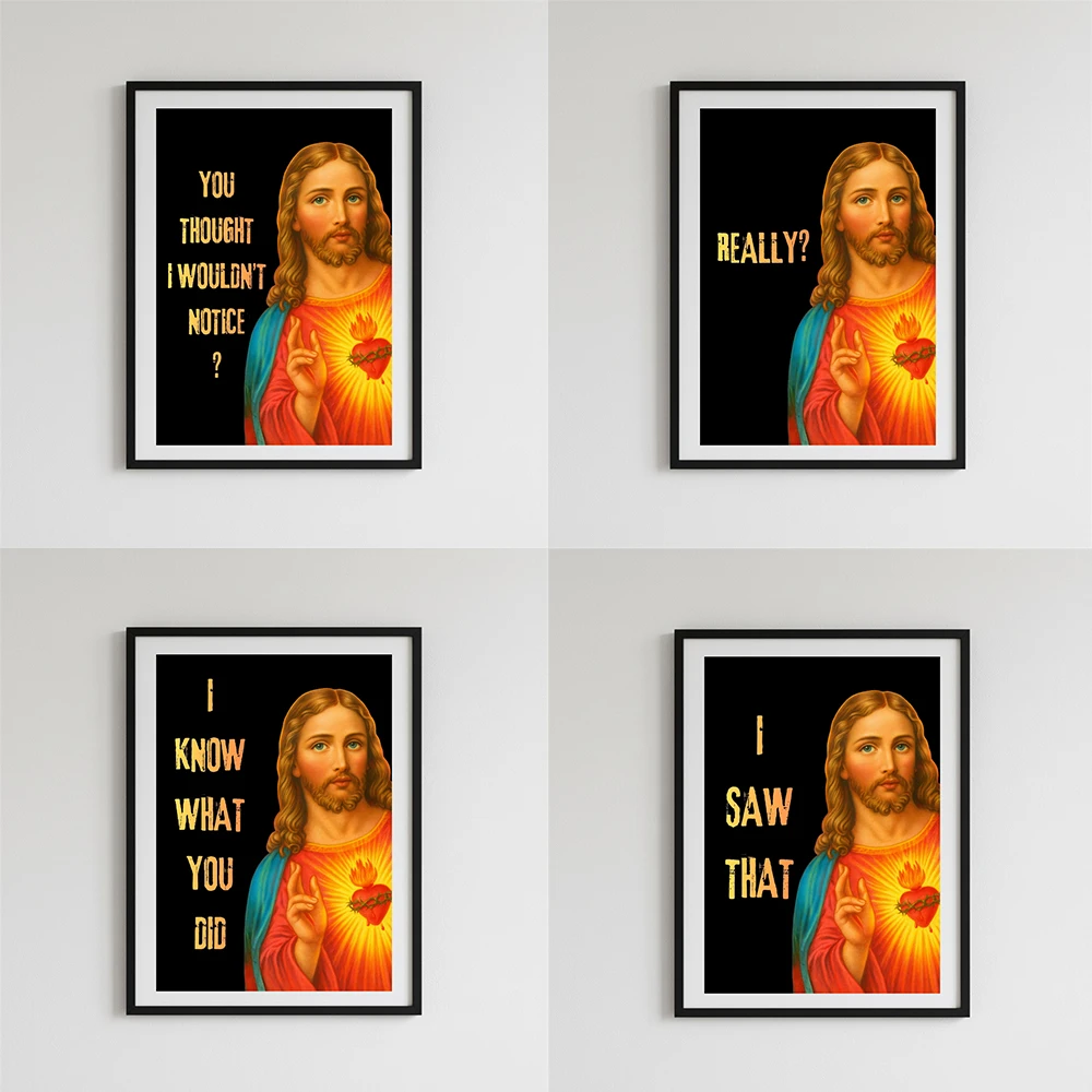 

Toilet Jesus Wall Art Funny Poster Neon Words I Saw That Prints Renaissance Funny Vintage Decor Humorous Poster Canvas Painting