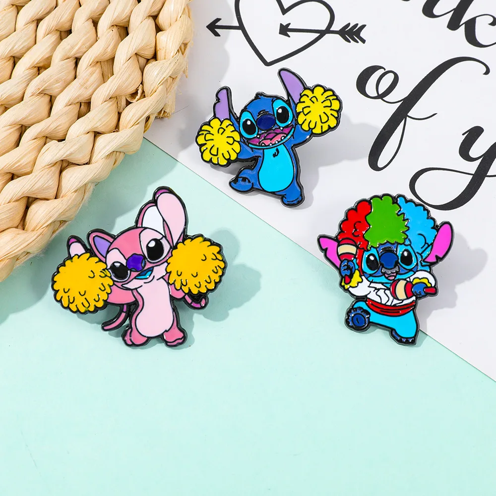 

3 Pcs Anime Character Brooch Cute Stitch & Angel Cartoon Enamel Pin Backpack Clothing Jewelry Metal Badge Accessories Gift