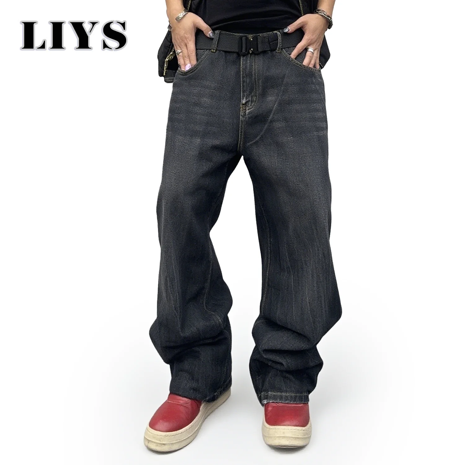 2025 Autumn Men's American Retro Loose Straight Leg Jeans Male Winter Black Daily Casual Denim Pants Women Baggy Stacked Jeans