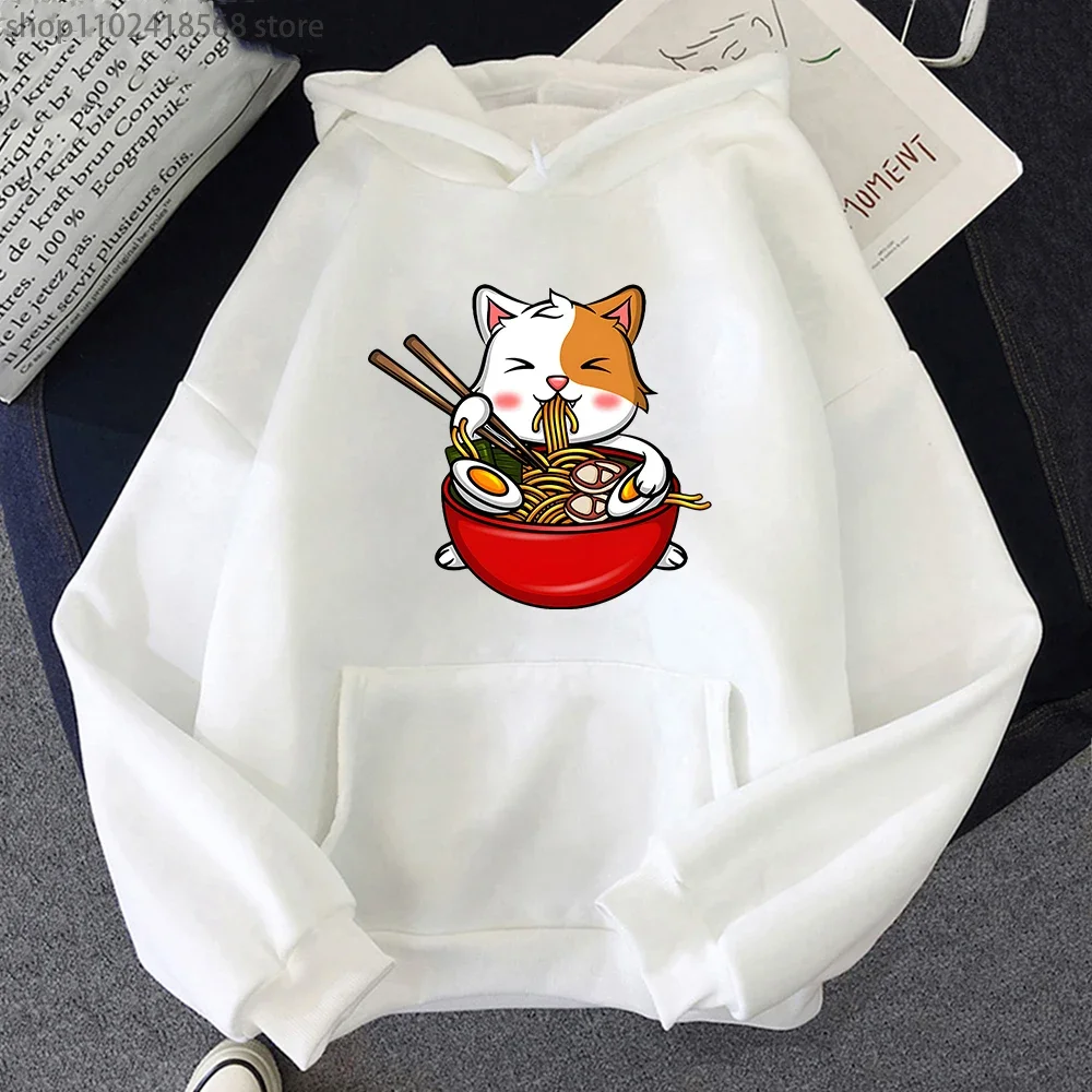 Cat Eating Spaghetti Hoodies for Women Aesthetic Hoodie MEN Fashion Sweatshirts Harajuku Clothes Four Seasons O-Neck Sudaderas