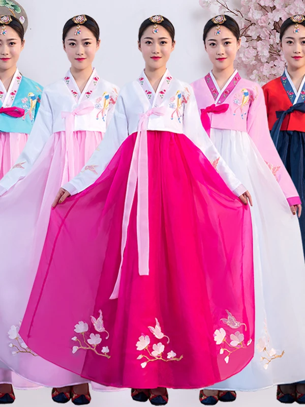 

New Korean Traditional Costume Set Women's Dancewear Embroidered Floral Wedding Dr Large Chang Jin North Korean Eth